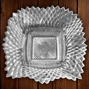 Vtg  Sawtooth Clear Cut Glass Candy Mint Sauce Compote Dish Bowl Ashtray